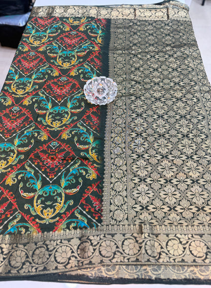 Pure Viscose Crepe silk saree with digital floral print and woven zari border for women