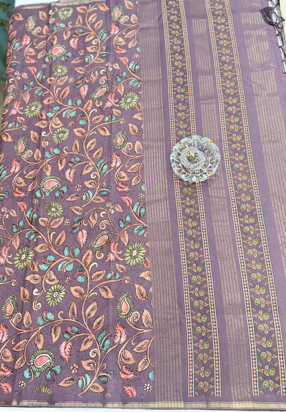 Kota Silk Printed Saree with Floral Design and Contrast Pallu for Women