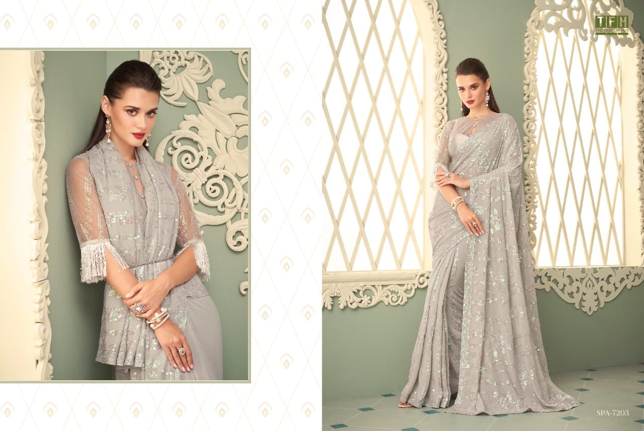 Smooth Georgette Saree with Fancy Unstitched Blouse – Festive Wear Saree for Women