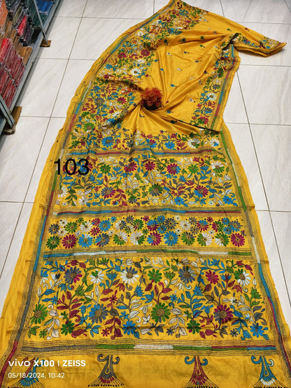 Blended Bangalore Silk Saree for Women with Kathastitch Embroidery – With Blouse Piece