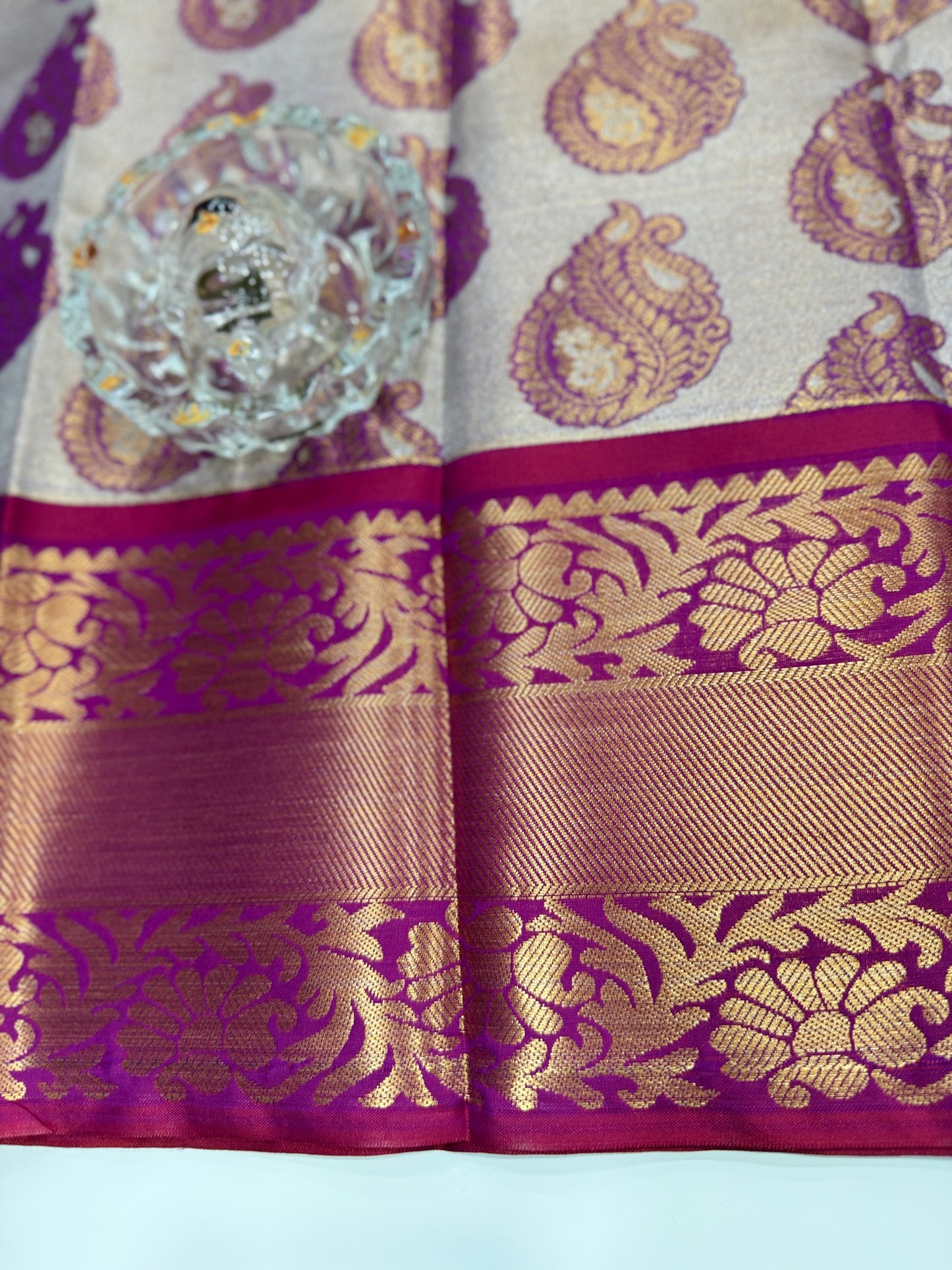 Bridal tissue saree for women with woven zari work and contrast border, kanchipuram style powerloom saree with blouse fabric