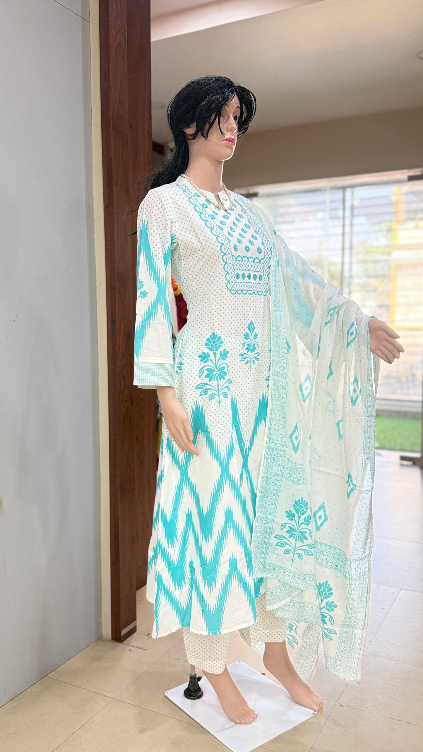 Cotton kurta pant dupatta set for women with lining, printed ethnic 3 piece suit set, sizes 38 to 46