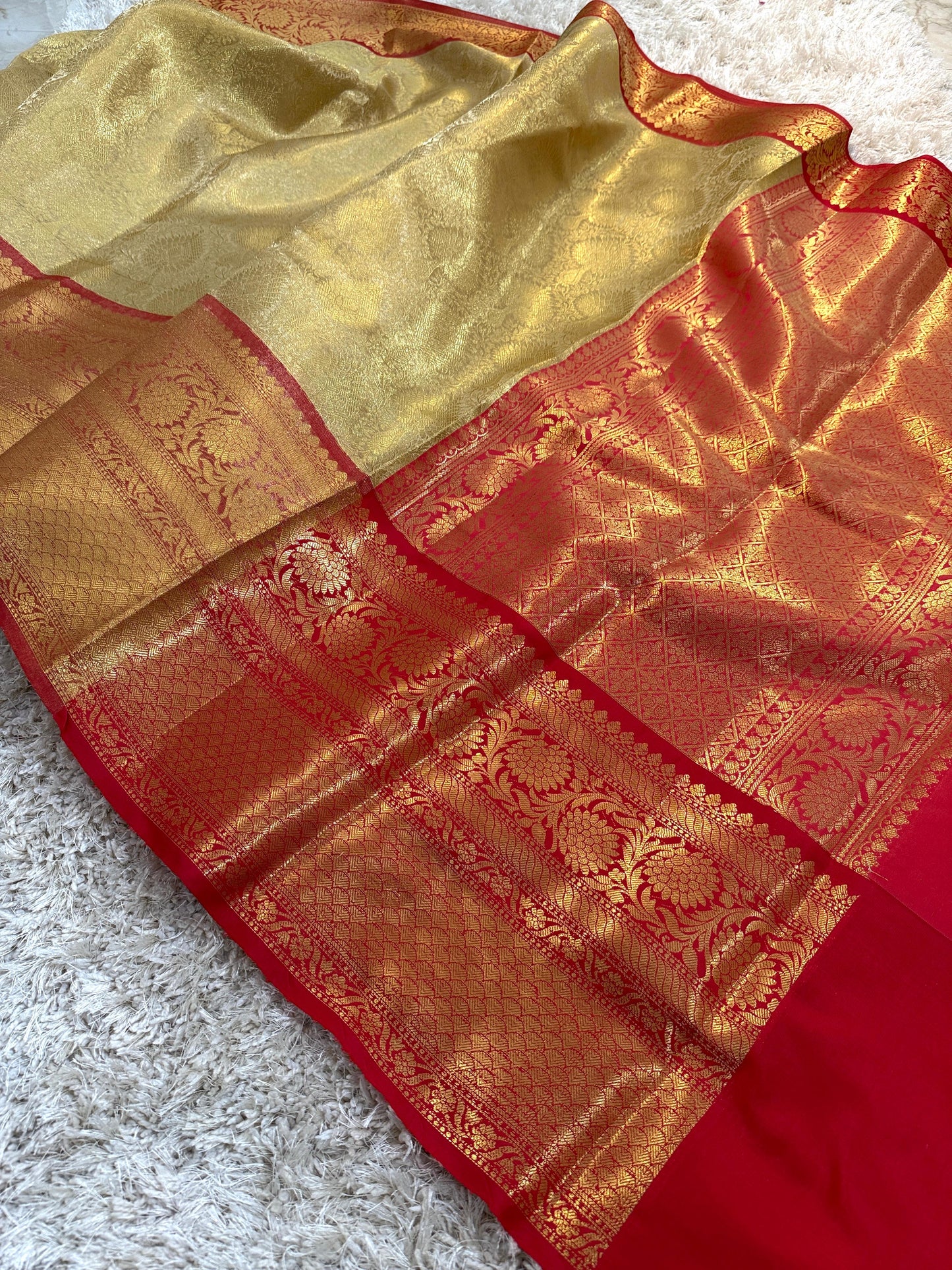 Banarasi Zari Tanchui Kanchipuram Soft Silk Saree with Rich Pallu and Brocade Blouse