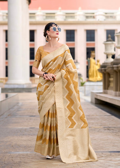 cotton linen silk saree with zigzag design and blouse – festive wear for women
