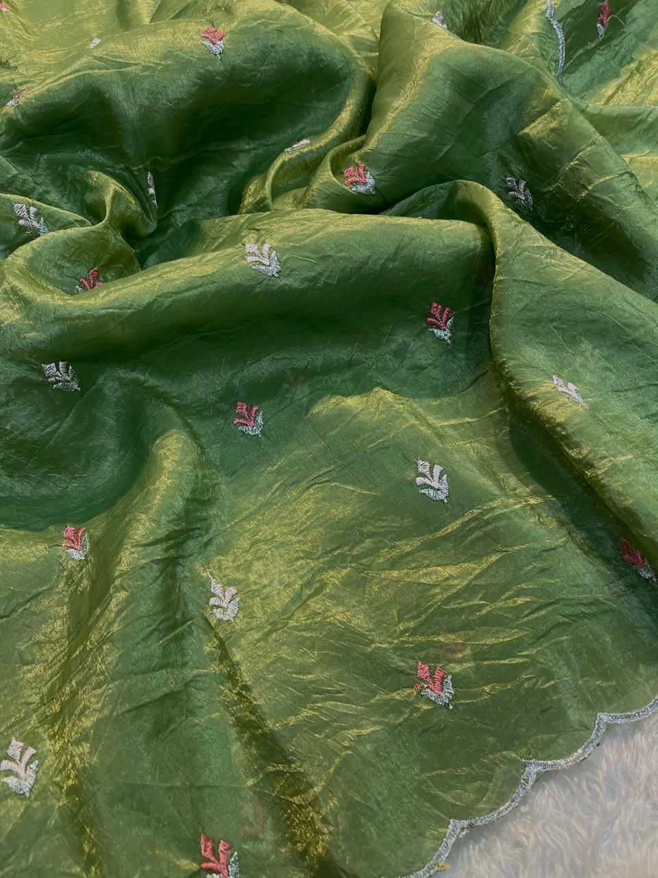 Crush Tissue Saree with Multi-Embroidery Work and Running Blouse for Women