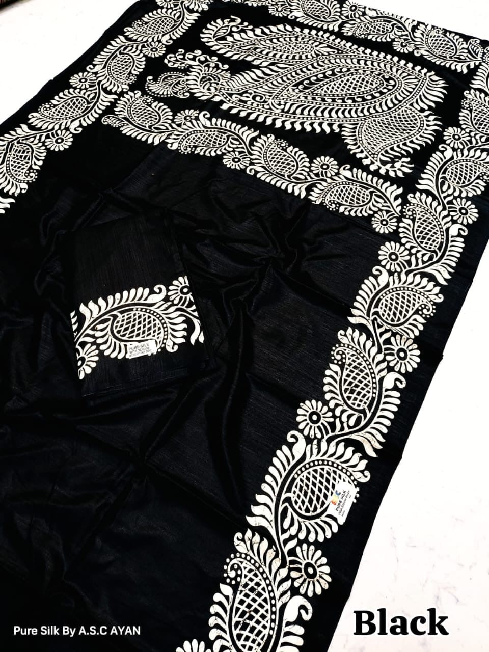 Alpana Print Pure Silk Saree with Printed Blouse Piece – Festive & Wedding Wear for Women