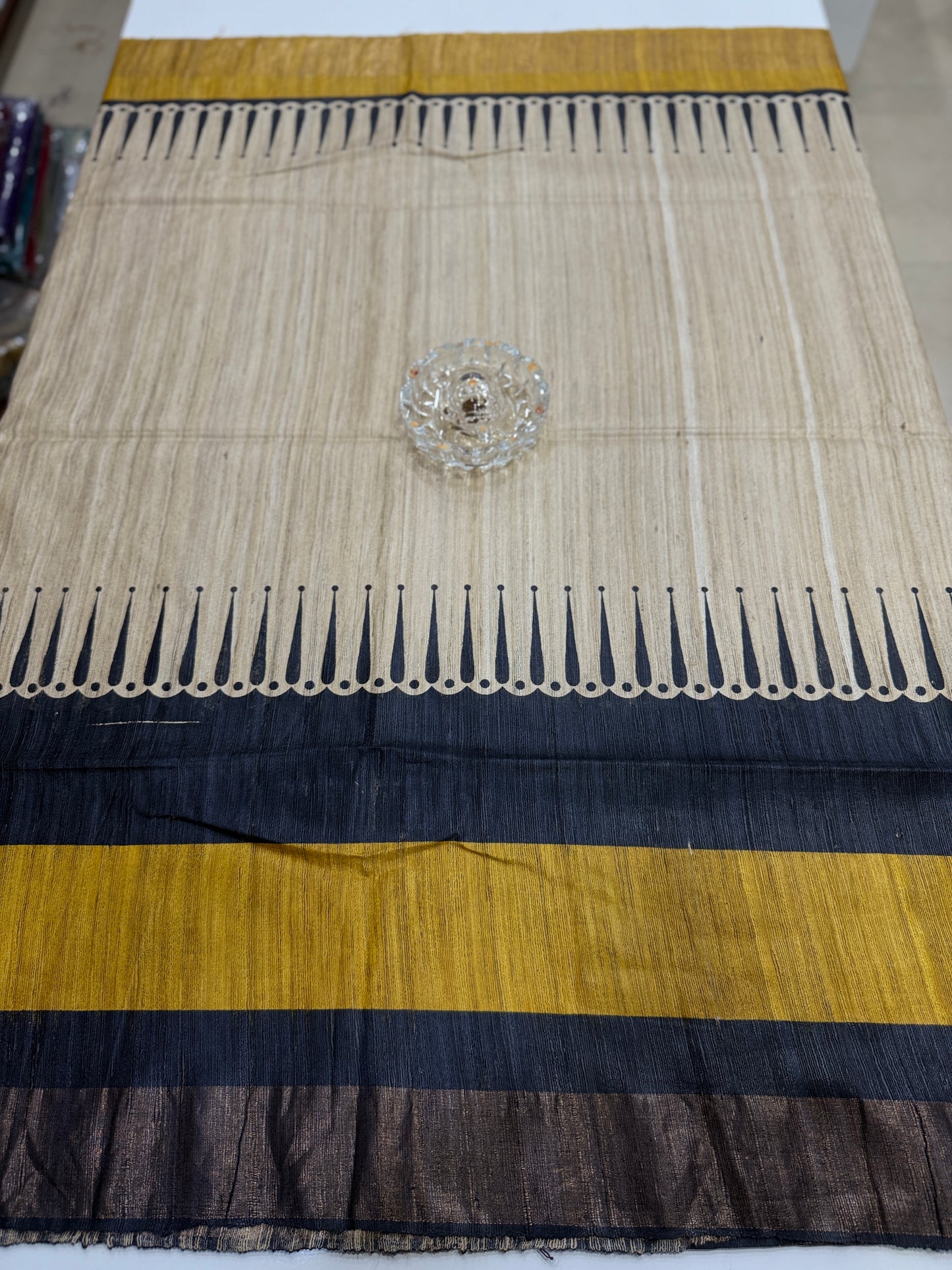 Pure Tussar Ghicha Silk Saree with Zari Border and Printed Design – Silk Mark Certified Handloom Saree