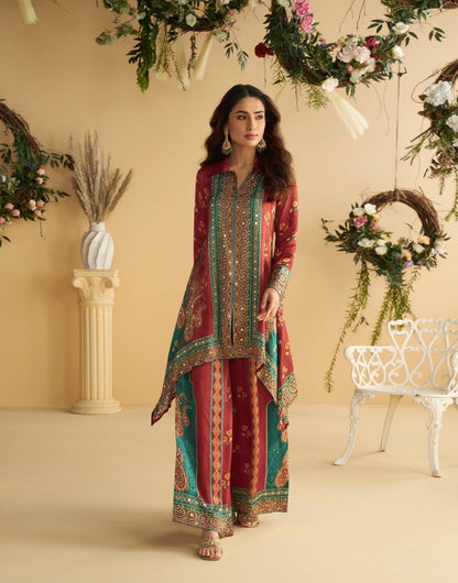 Crepe Silk Digital Printed Co-Ord Set with Mirror Work for Women – Festive Wear Kurta Pant Set