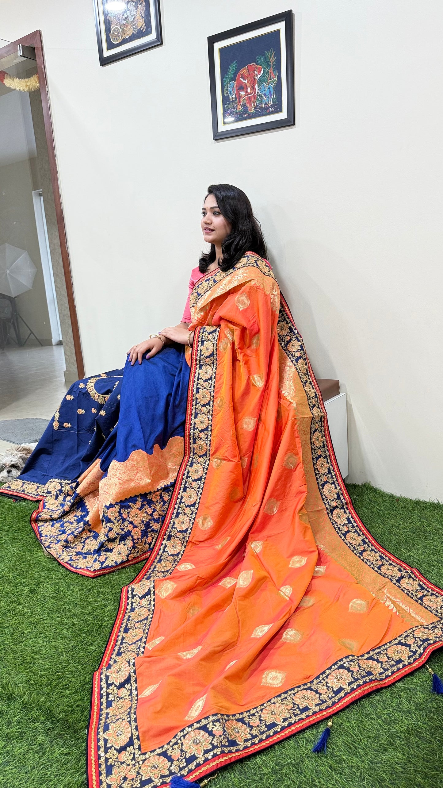 Designer Silk Saree with Embroidery Lace Work, Patchwork and Unstitched Art Silk Blouse