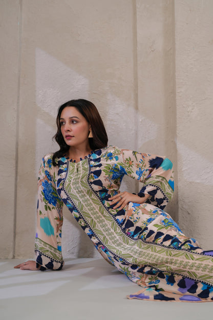 Digital Print Crepe Kurta Pant Set for Women with Tassel Detailing and Shantoon Bottom