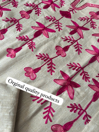 Handloom South Cotton Kurta Pant Set with Aari Embroidery and Silk Dupatta for Women