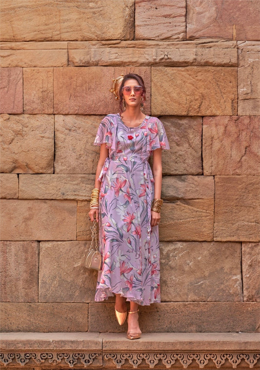 Premium Chiffon Floral One-Piece Dress – Women’s Summer Wear (L to 3XL)