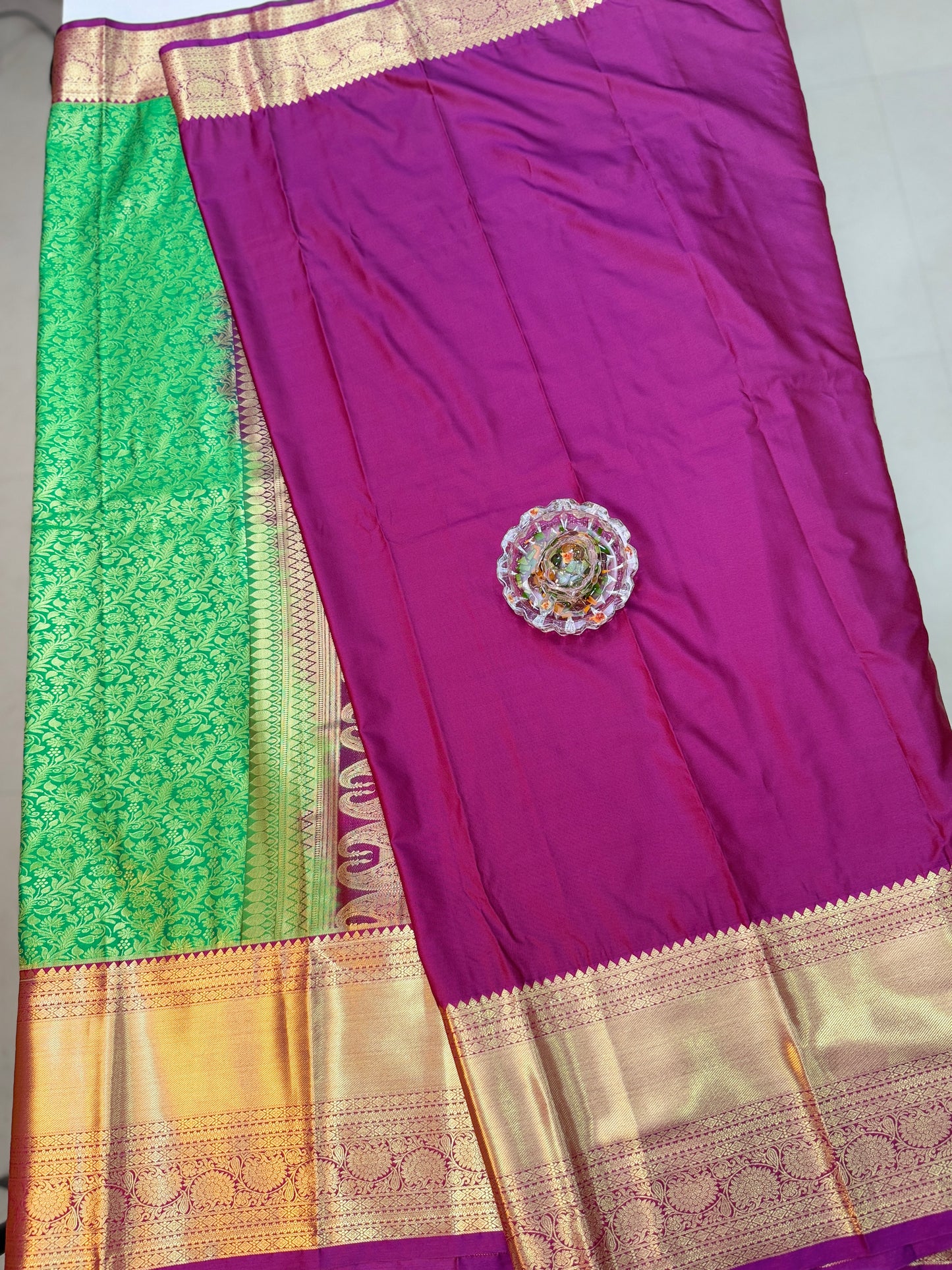 Semi Kanchi Pattu Brocade Saree with Zari Weaving and Contrast Border – Festive Wear