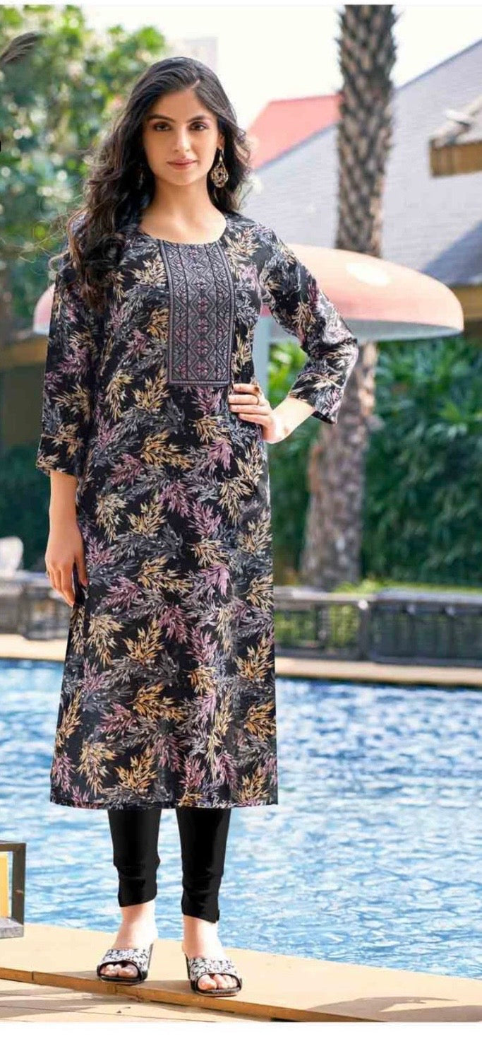 Heavy Rayon Foil Printed Kurti with Sequin Embroidery for Women – XL to 3XL