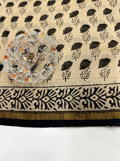 Pure Chanderi Silk Saree with Intricate Handblock Print and Blouse Piece – Traditional Wear for Women