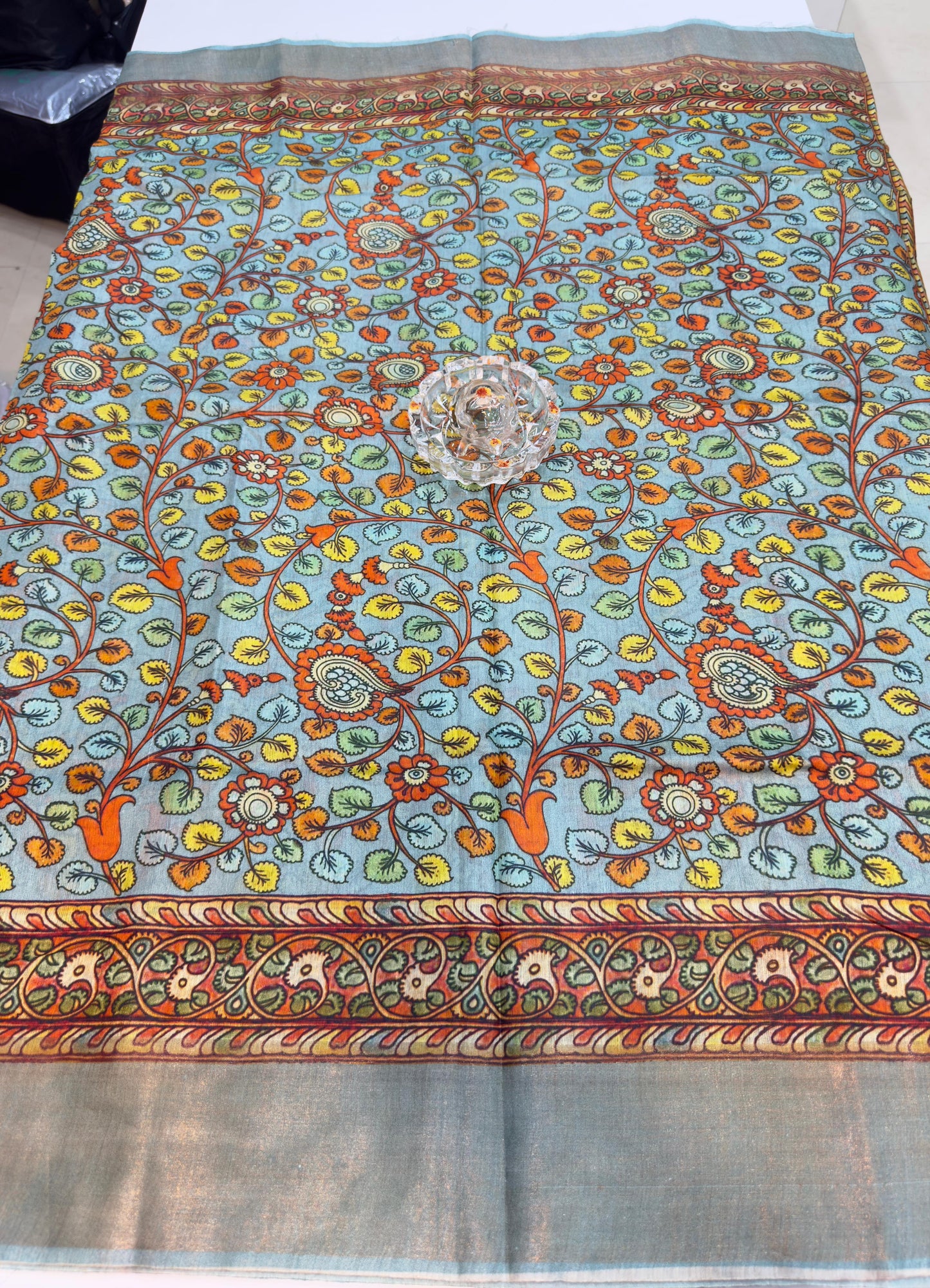 Pure Tussar Munga Silk Saree with Hand-Painted Kalamkari – Silkmark Certified