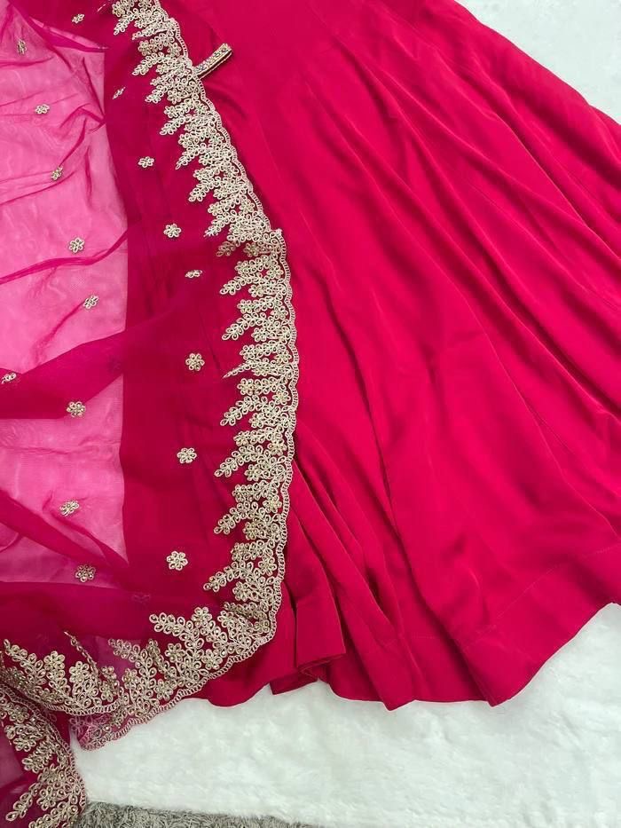 Fuchsia Georgette Embroidered Anarkali Set with Dupatta and Bottom – Sizes S to XL – 4.5m Flare