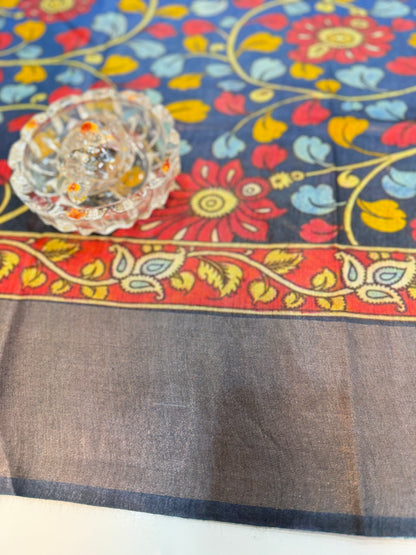Pure Tussar Munga Silk Saree with Hand-Painted Kalamkari – Silkmark Certified