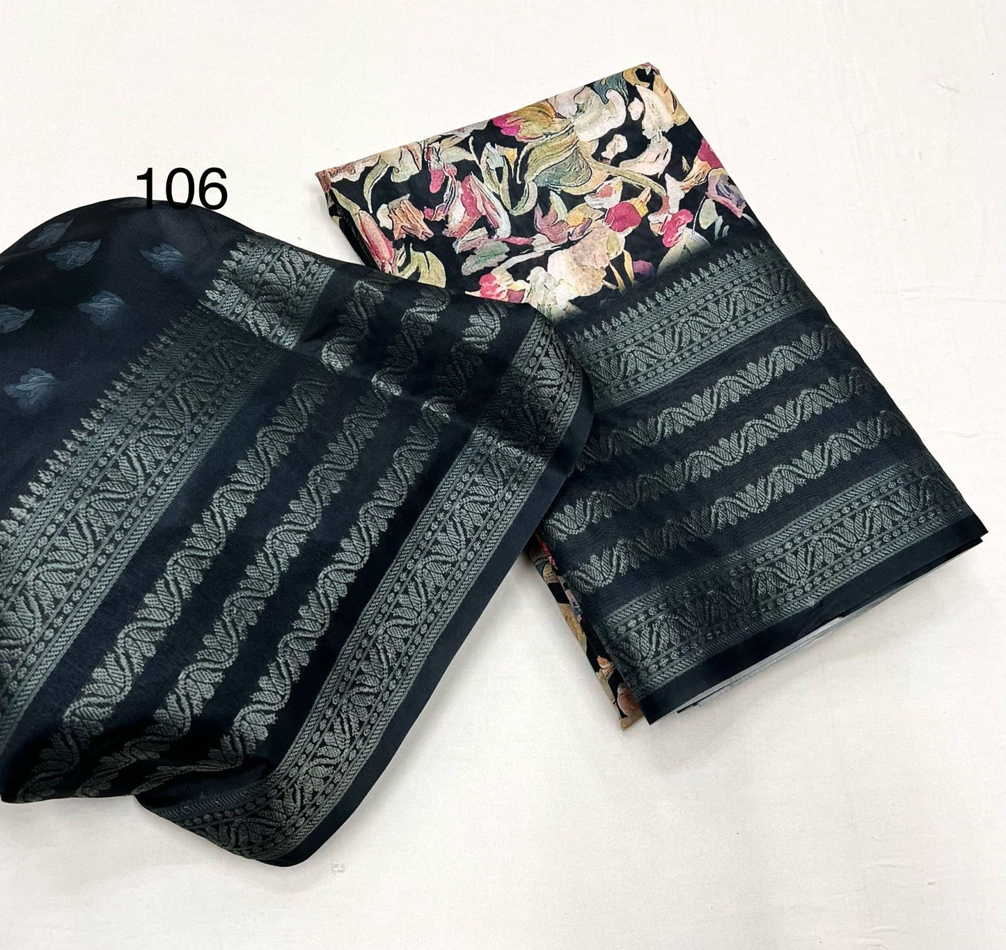 Soft Dola Silk Sarees digital floral print Jacquard weaving border