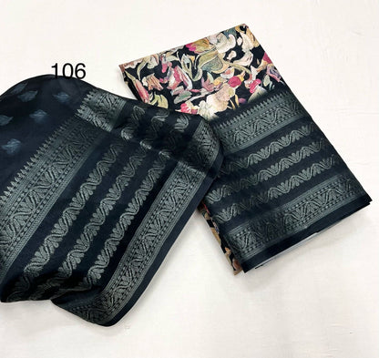 Soft Dola Silk Sarees digital floral print Jacquard weaving border