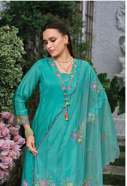 Pure Mul Chanderi Three-Piece Suit Set with Designer Thread and Handwork – Sizes XL and 2XL