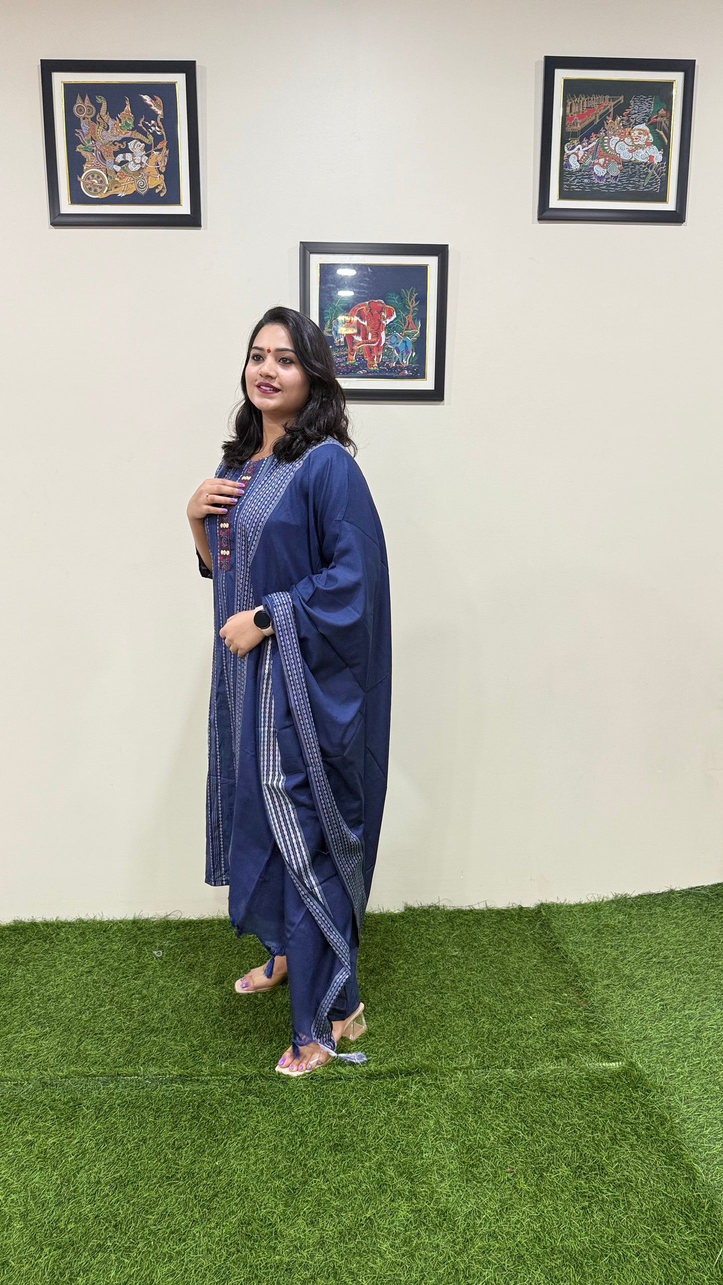 Cotton Handloom Straight Cut Kurta Pant Dupatta Set with Embroidery – Plus Sizes XL to 3XL