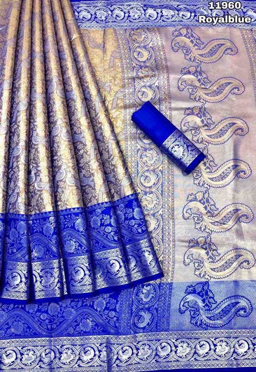 Kanjivaram Pattu Silk Saree with Pure Silver Zari Weaving, Contrast Border and Blouse for Women