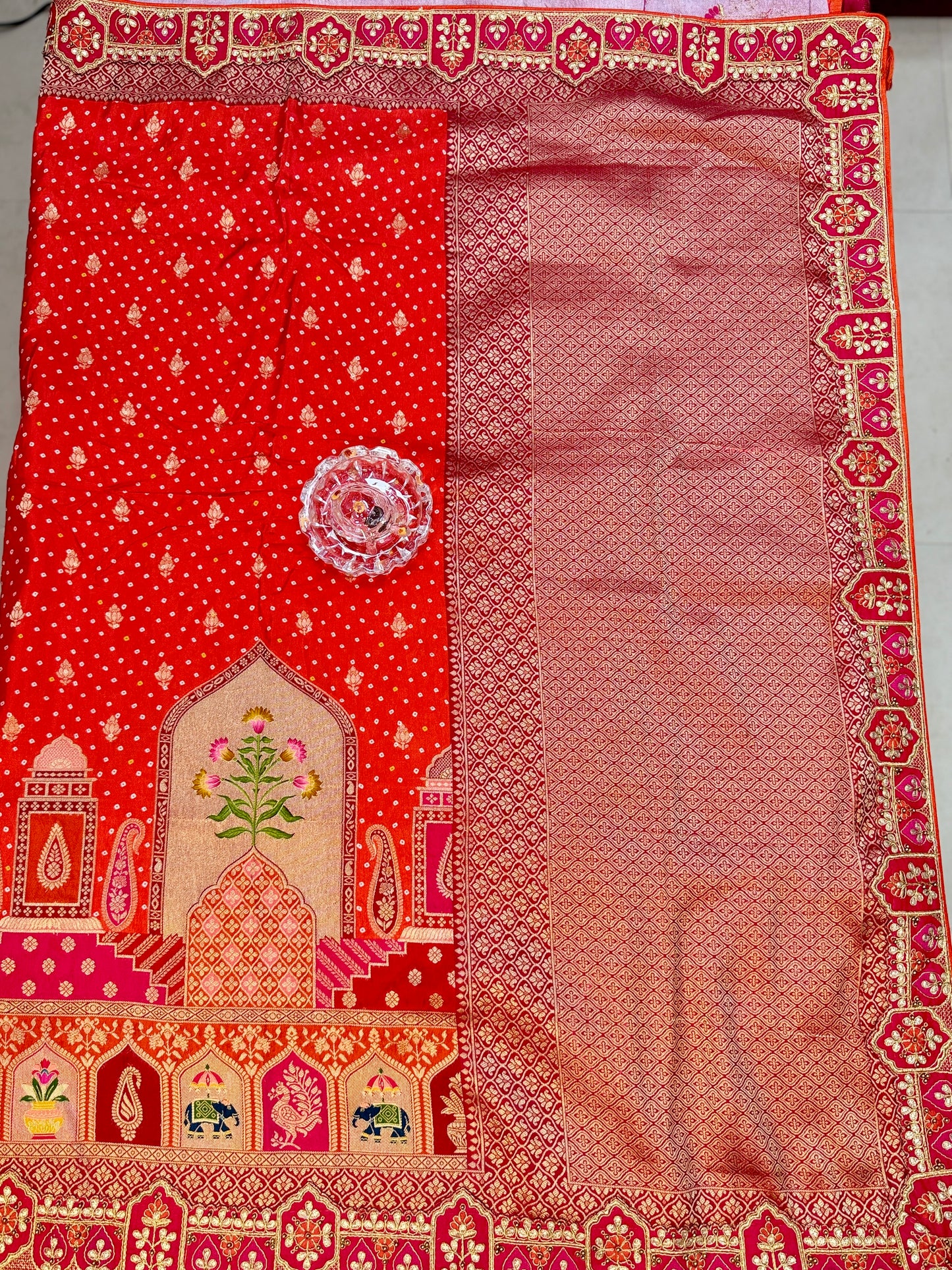 Pure Dola silk saree with position weaving and embroidered blouse – premium ethnic wear for weddings and festive occasions