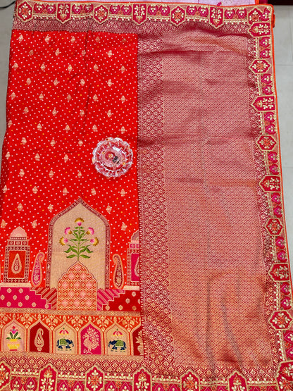 Pure Dola silk saree with position weaving and embroidered blouse – premium ethnic wear for weddings and festive occasions