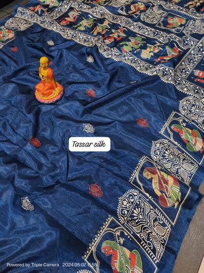 Semi Tussar Silk Saree with Matching Blouse Piece – Elegant Festive and Party Wear