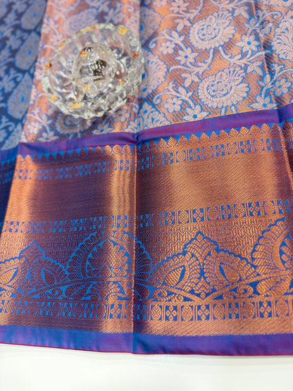 Bridal tissue saree for women with woven zari work and contrast border, kanchipuram style powerloom saree with blouse fabric