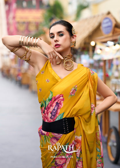 Pure Georgette Saree with Exclusive Digital Prints – Women’s Festive and Party Wear