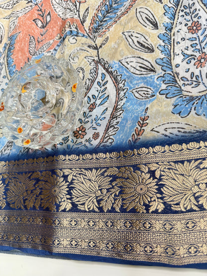 Printed H.O. Silk Saree with Floral and Paisley Design and Zari Border – Premium Festive Saree for Women