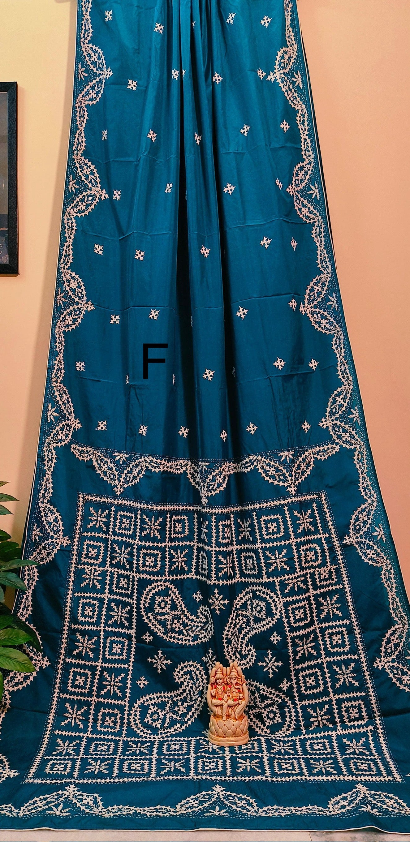 Handcrafted Gujarati Work Saree on Blended Banglori Silk with Contrast Cord Piping – Wedding and Festive Wear