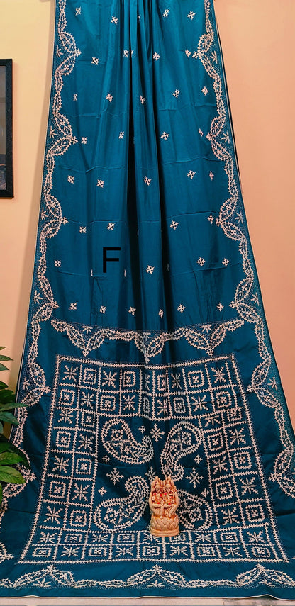 Handcrafted Gujarati Work Saree on Blended Banglori Silk with Contrast Cord Piping – Wedding and Festive Wear