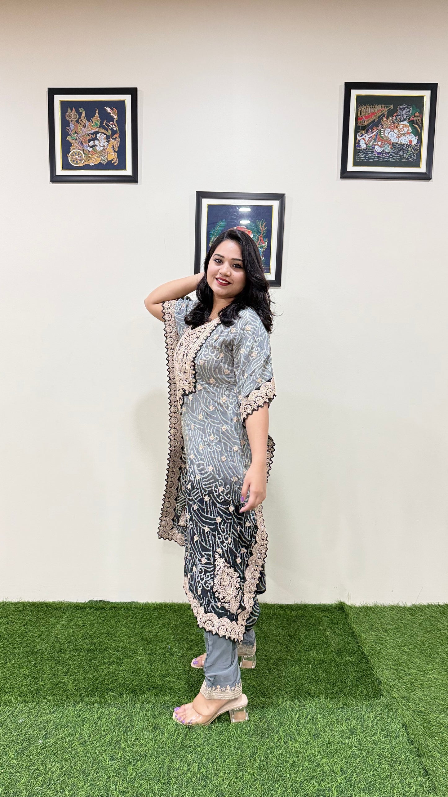 Pure Viscose Natural Crepe Silk Hand-embellished gota patti work with hand mirror work