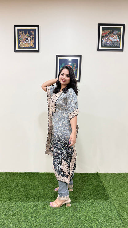 Pure Viscose Natural Crepe Silk Hand-embellished gota patti work with hand mirror work