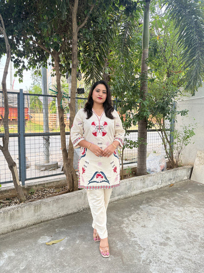 Women's Cotton Flex Embroidered Kurta Pant Set – Daily Wear (Sizes M to XXL)