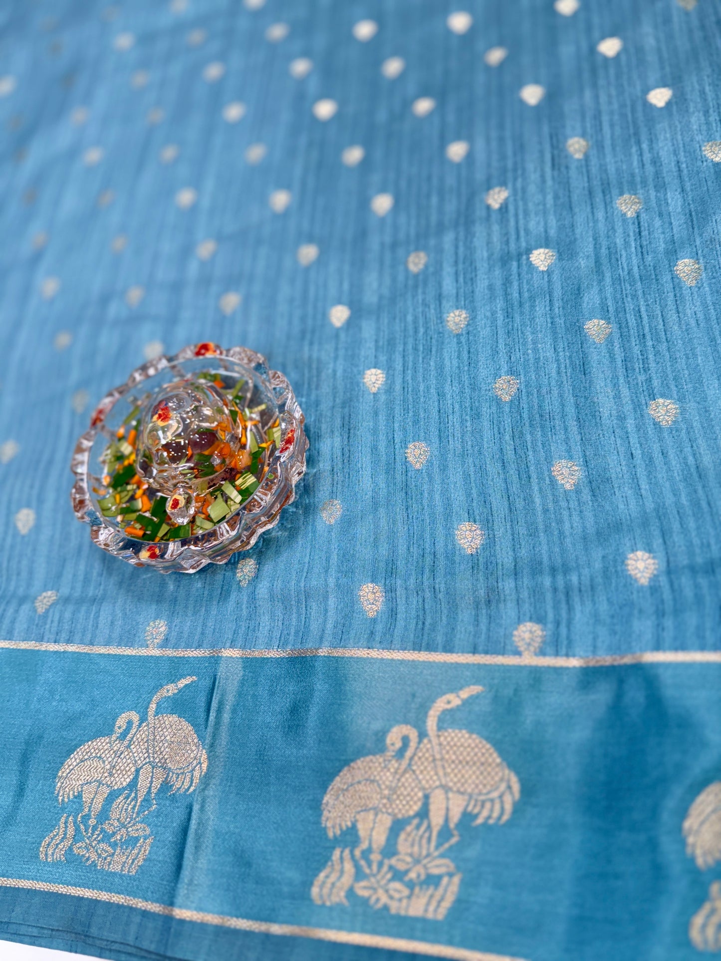 Tussar silk saree with satin border and zari woven motifs for women