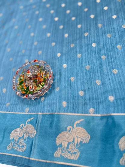 Tussar silk saree with satin border and zari woven motifs for women