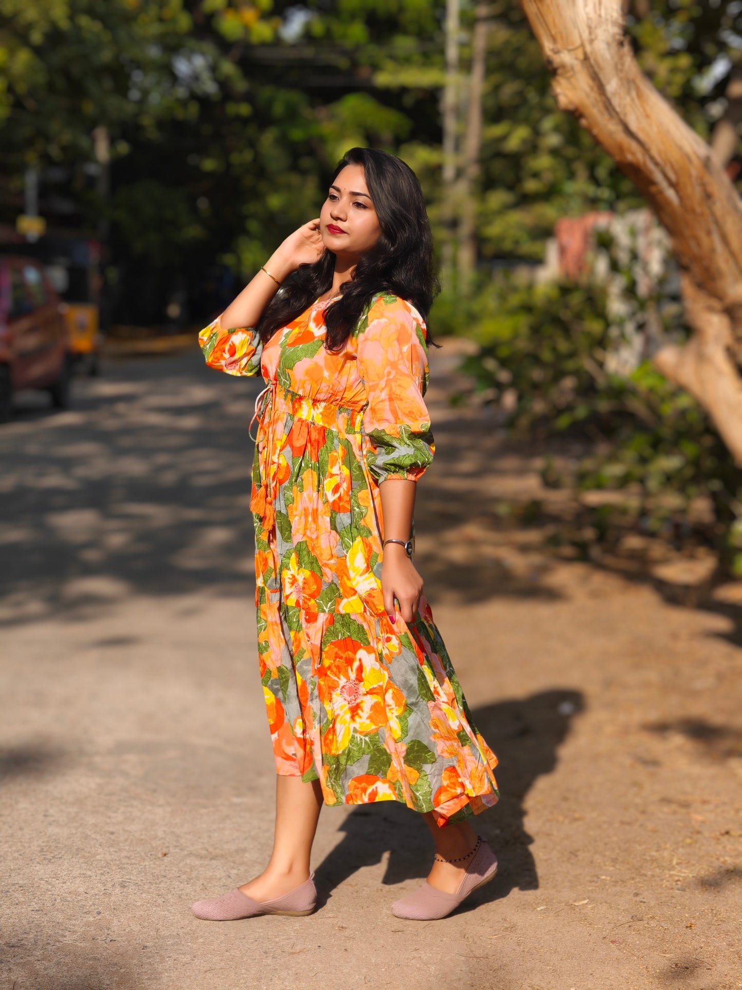 Multicolor Cotton Floral Fit & Flare Dress for Women – Sizes M to 3XL