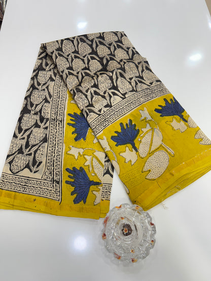 Pure Chanderi Silk Saree with Intricate Handblock Print and Blouse Piece – Traditional Wear for Women