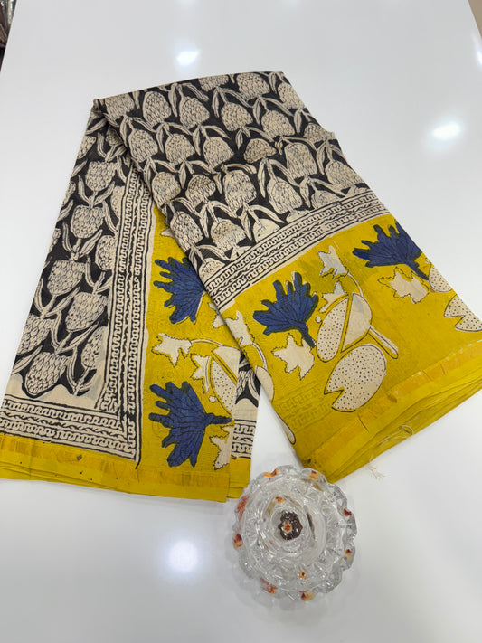 Pure Chanderi Silk Saree with Intricate Handblock Print and Blouse Piece – Traditional Wear for Women