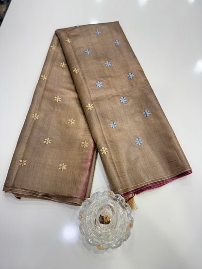 Pure Tussar Munga Silk Saree with Dolabadi Embroidery Work – Silk Mark Certified Handloom Saree