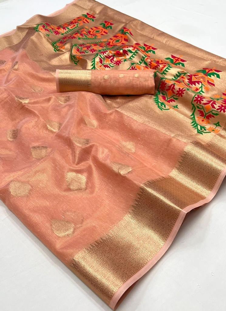 Korra Tissue Saree with Paithani Zari Weaving, Paithani Pallu and Heavy Blouse – Wedding Wear