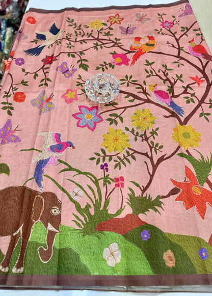 Assam silk saree for women with aari embroidery and paithani motifs, festive wear saree with blouse