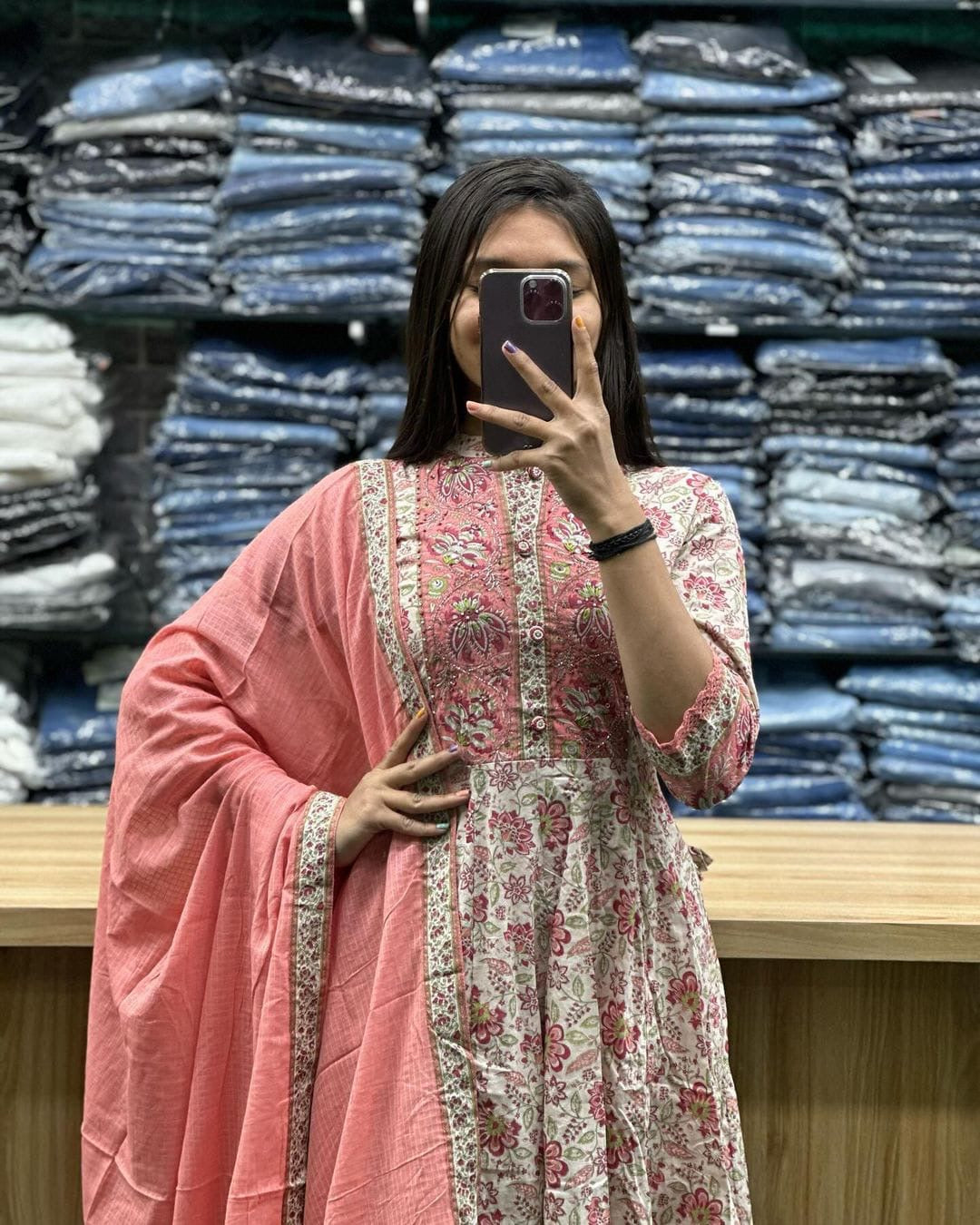 Pure Cotton Anarkali Suit Set with Hand Embroidery, Zari Weaving & Lace Dupatta – Sizes L to 3XL