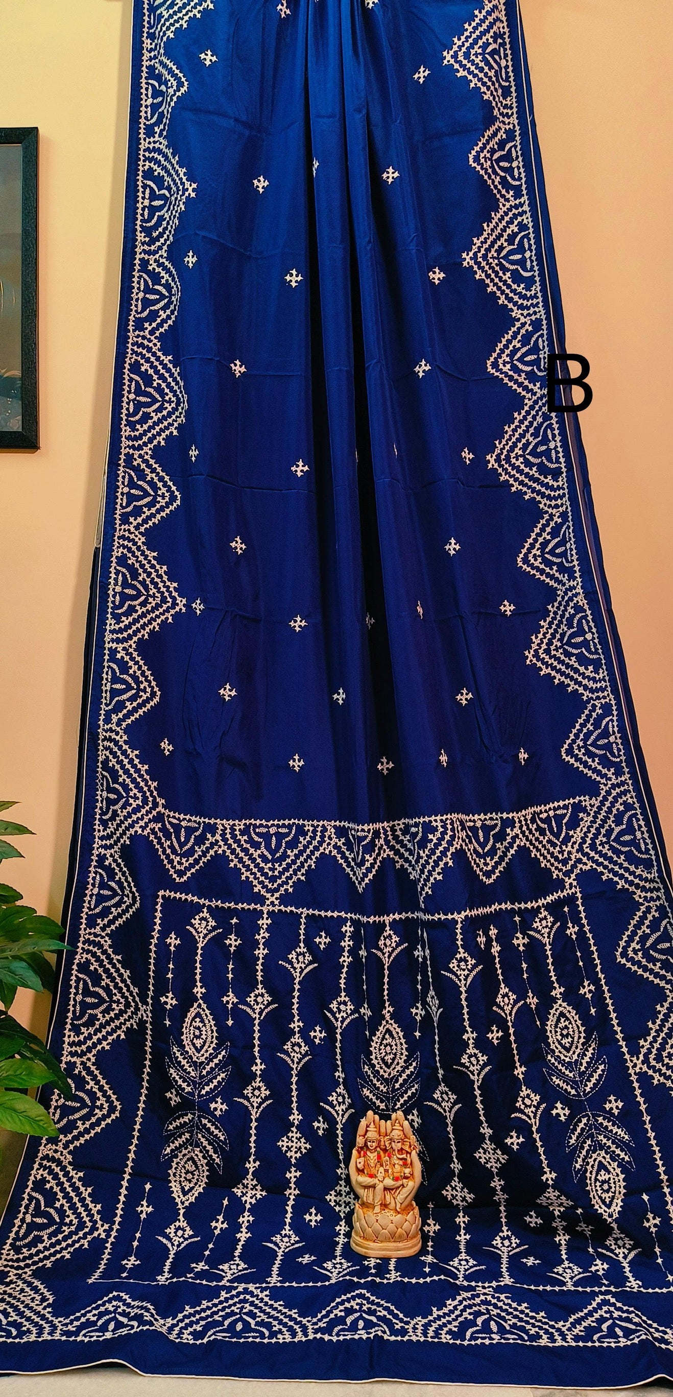 Handcrafted Gujarati Work Saree on Blended Banglori Silk with Contrast Cord Piping – Wedding and Festive Wear