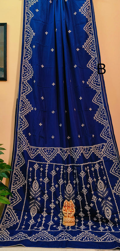 Handcrafted Gujarati Work Saree on Blended Banglori Silk with Contrast Cord Piping – Wedding and Festive Wear