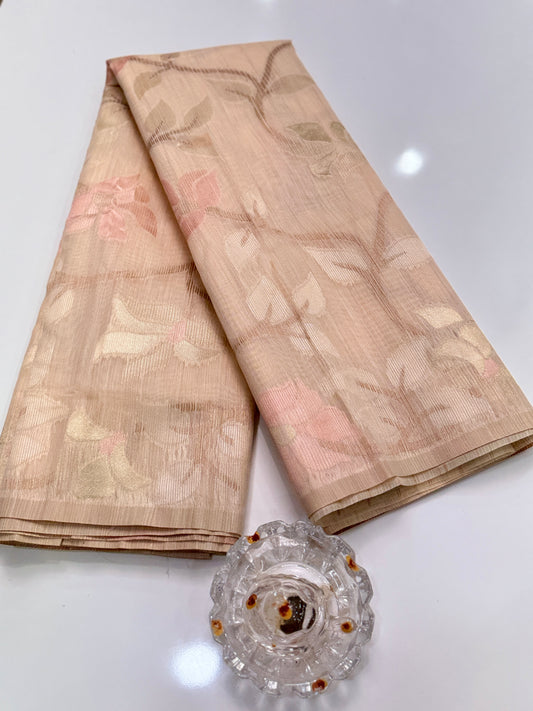 Jamdhani Cotton Saree with Zari Weave and Tassel Pallu – Pastel Festive Wear